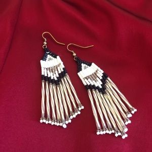 Native American beaded earrings-Blk/Wht/Silver/Gld